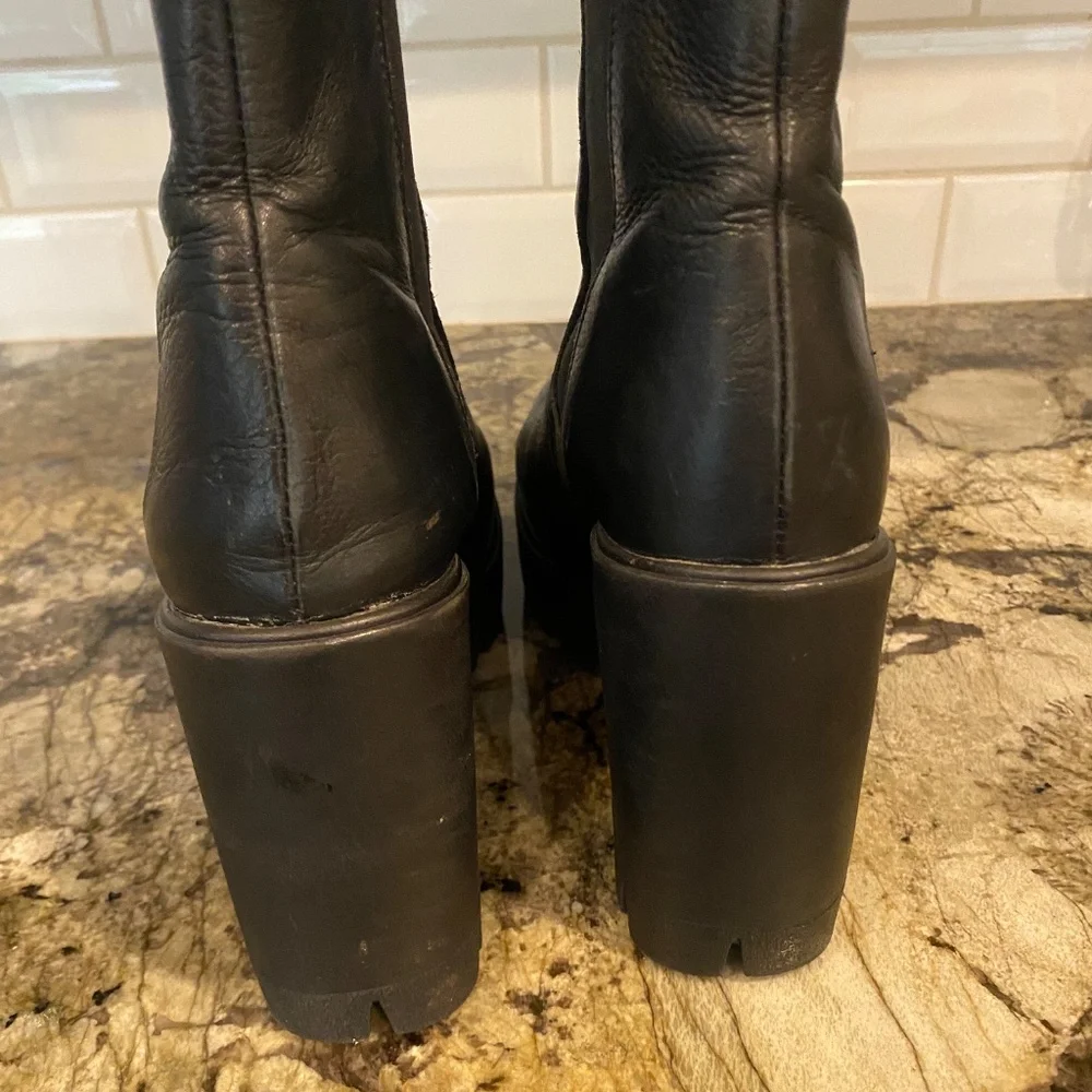 Black Chunky Lug Sole Platform Boots Chelsea Italy - Picture 4 of 7